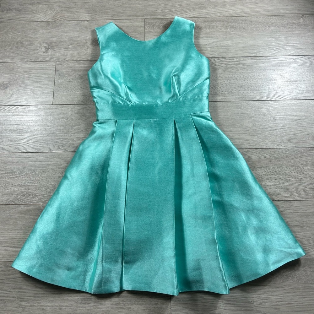 Kate Spade Bow-Embellished Open Back Teal Mini Holiday Party Dress - Picture 4 of 14